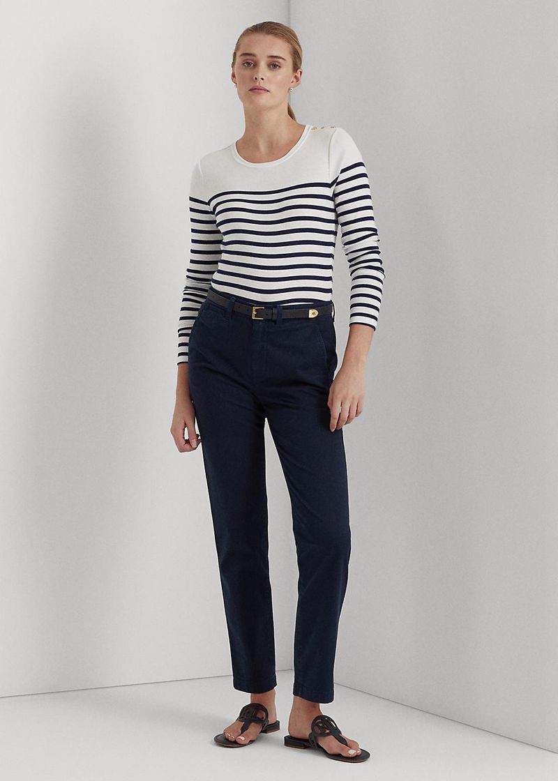 Spodnie Lauren Damska Granatowe Wąskie Fit Stretch Chino 289653-LGW